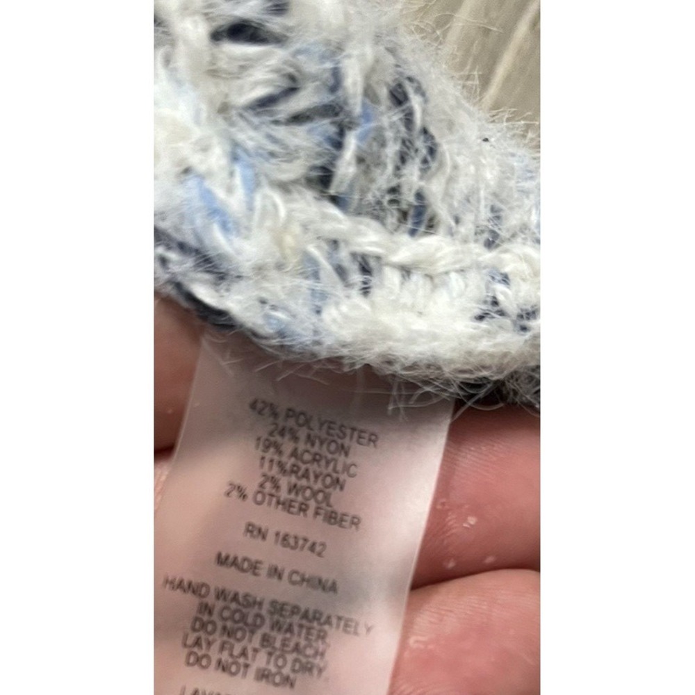 Sioni Sweater‎ Women's Large Blue/Eggshell Button Down Wool Blend Denim Trim - Picture 5 of 5